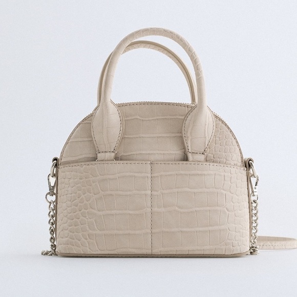 NWT. Zara Gray/Beige Animal Embossed Mini Bowling Bag. - Picture 1 of 11